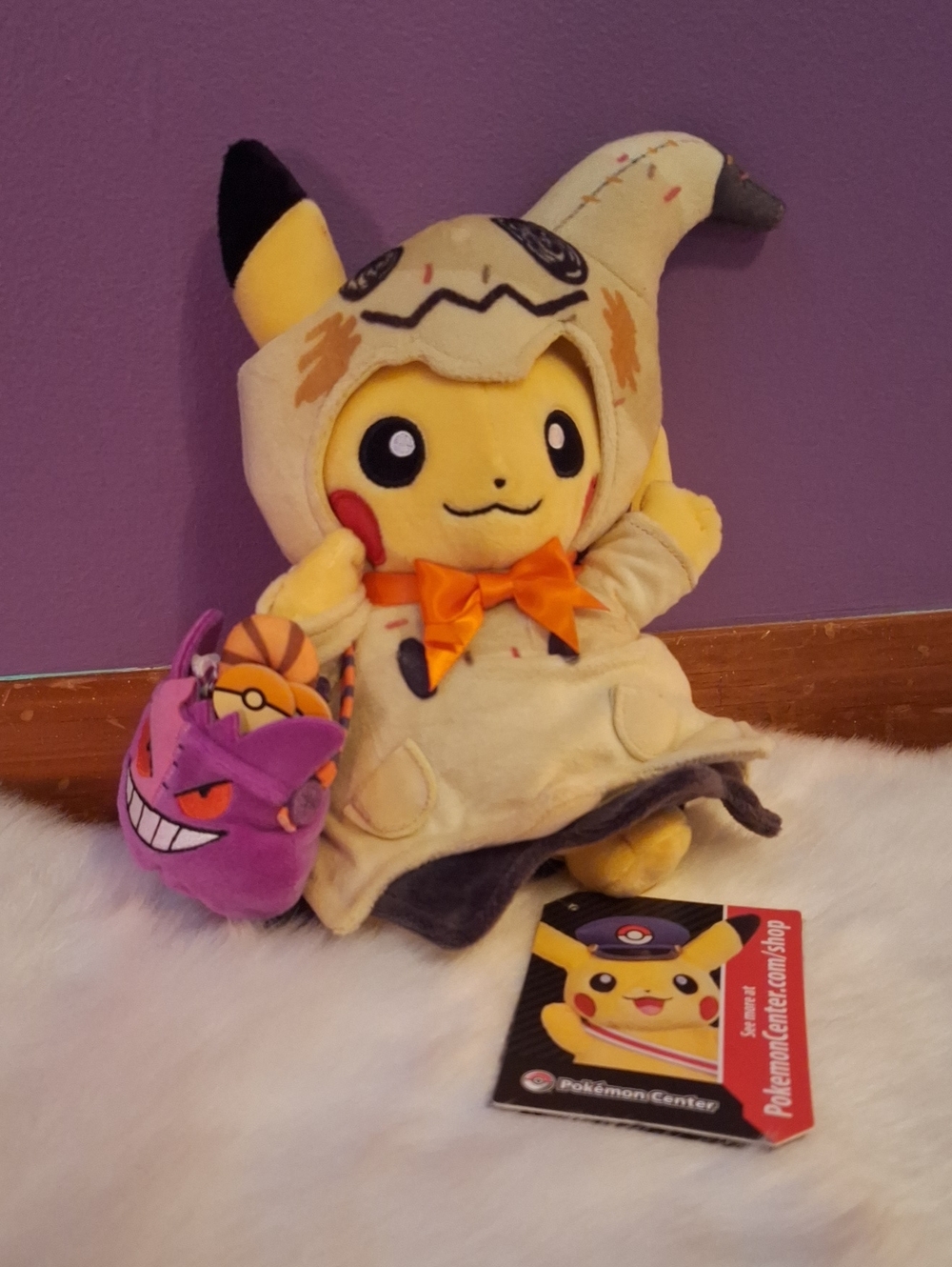 Pokemon Mimikyu Costume Pikachu Plush Yellow Black Cream with Orange Bow